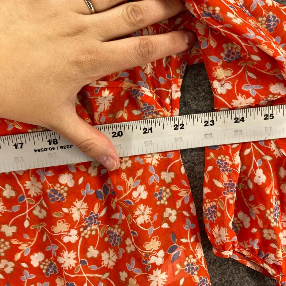 Veronica Beard Blouse Women 6 Red Floral Cold Shoulder Long Sleeve Silk Casual - Picture 6 of 8
